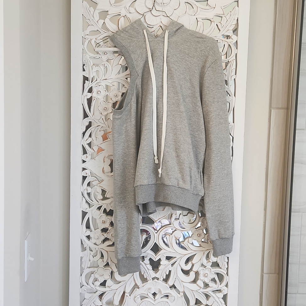 A.L.C. Dresden Hooded Sweatshirt Women's Xs Heather Grey Cold-Shoulder Cutout
